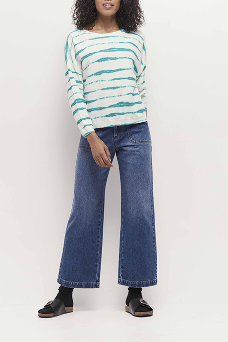 TECLA - JUNGLE GREEN KNITTED JUMPER WITH FUZZY STRIPE PATTER 3