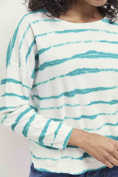 TECLA - JUNGLE GREEN KNITTED JUMPER WITH FUZZY STRIPE PATTER 6