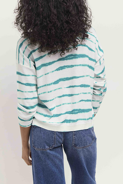 TECLA - JUNGLE GREEN KNITTED JUMPER WITH FUZZY STRIPE PATTER 2