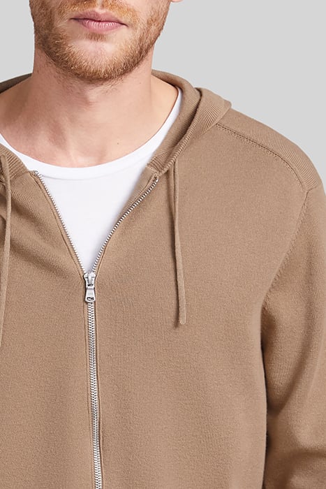 BEIGE KNIT HOODED ZIPPED CARDIGAN 5