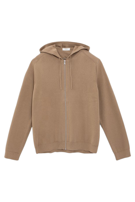 BEIGE KNIT HOODED ZIPPED CARDIGAN 4