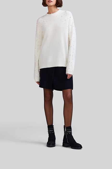 ECRU KNIT SWEATER WITH EMBROIDERED PEARLY BEADS 3