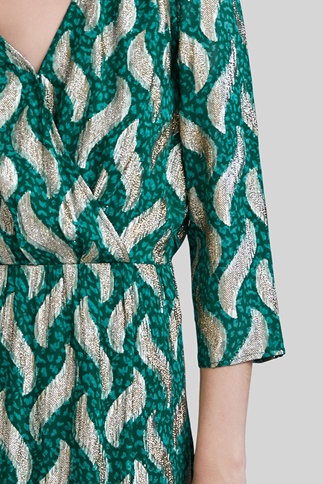EMERALD LONG DRESS WITH GOLD LEAF PRINT 4