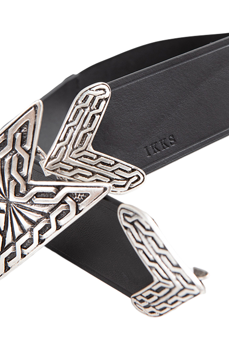 BLACK LEATHER DRESS BELT, ENGRAVED METAL BUCKLE 3