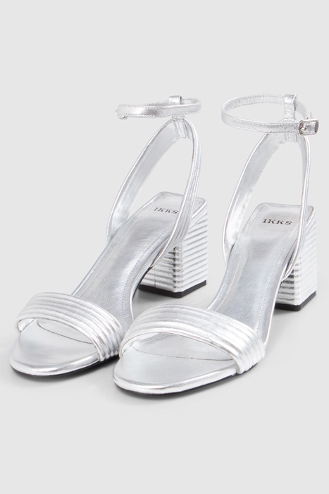 METALLIC SILVER LEATHER HEELED SANDALS 4