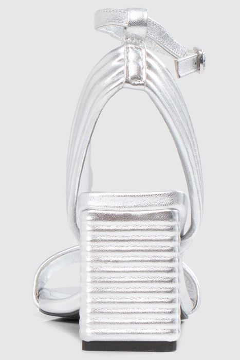 METALLIC SILVER LEATHER HEELED SANDALS 3