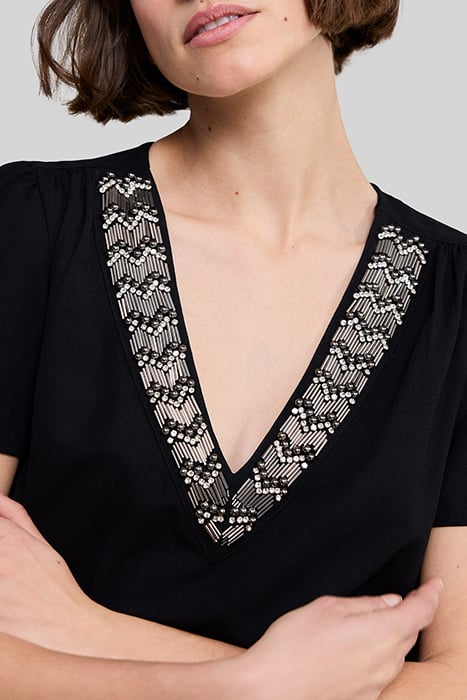 BLACK RECYCLED DRESS, PRETTY EMBROIDERED COLLAR 4