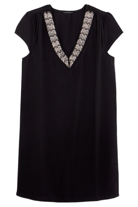 BLACK RECYCLED DRESS, PRETTY EMBROIDERED COLLAR 3