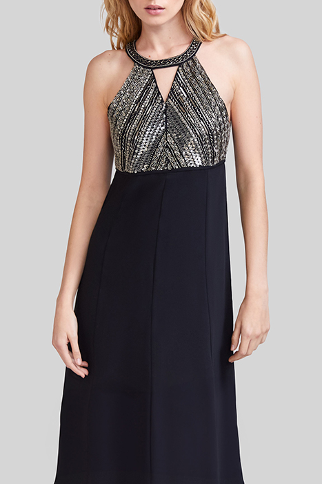 BLACK LONG DRESS, METALLIC BEAD-EMBROIDERED DICKEY 4