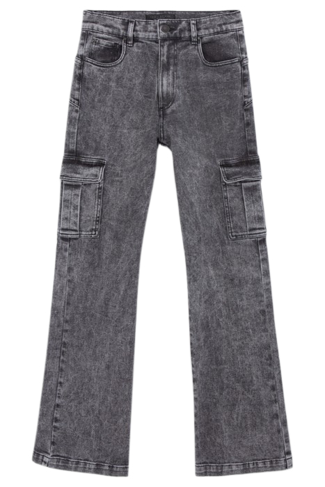 FADED BLACK FLARED JEANS WITH CARGO POCKETS 4