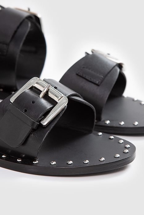 BLACK LEATHER SANDALS, STUDDED WELT, DOUBLE STRAP 7