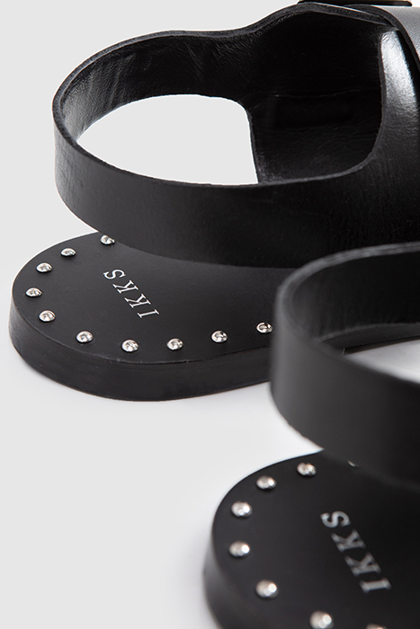BLACK LEATHER SANDALS, STUDDED WELT, DOUBLE STRAP 8