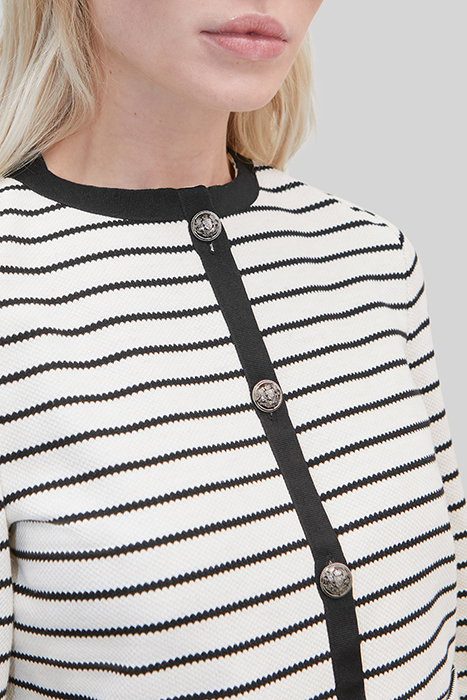 ECRU PIQUE KNIT JACKET WITH BLACK STRIPES 5