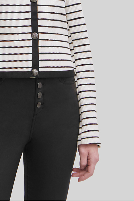 ECRU PIQUE KNIT JACKET WITH BLACK STRIPES 6