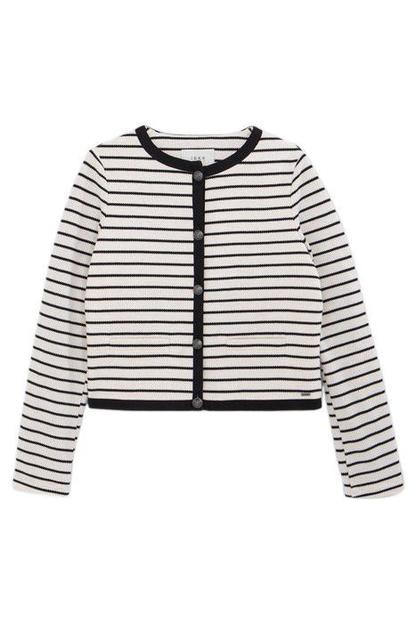 ECRU PIQUE KNIT JACKET WITH BLACK STRIPES 4