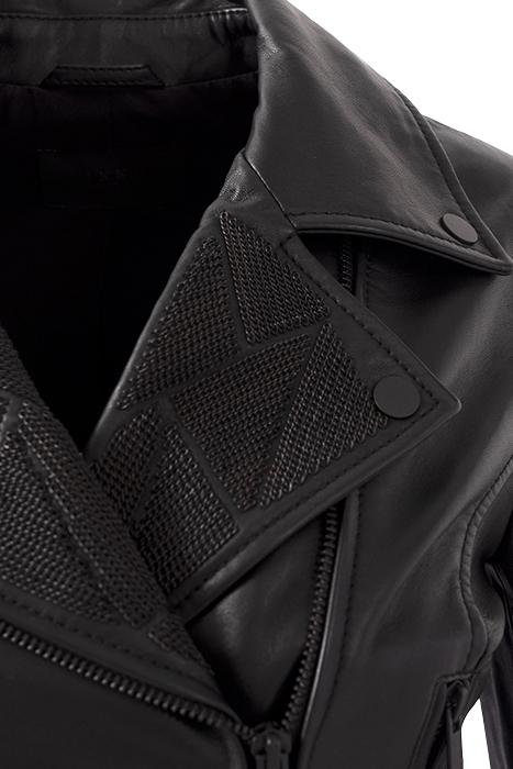 BLACK BIKER-STYLE LEATHER JACKET WITH CHAINS 6