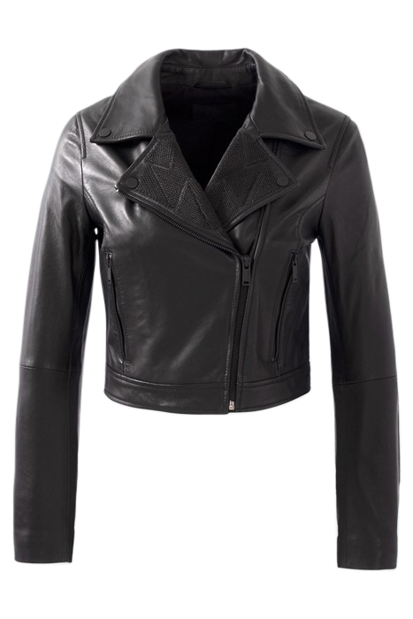 BLACK BIKER-STYLE LEATHER JACKET WITH CHAINS 4