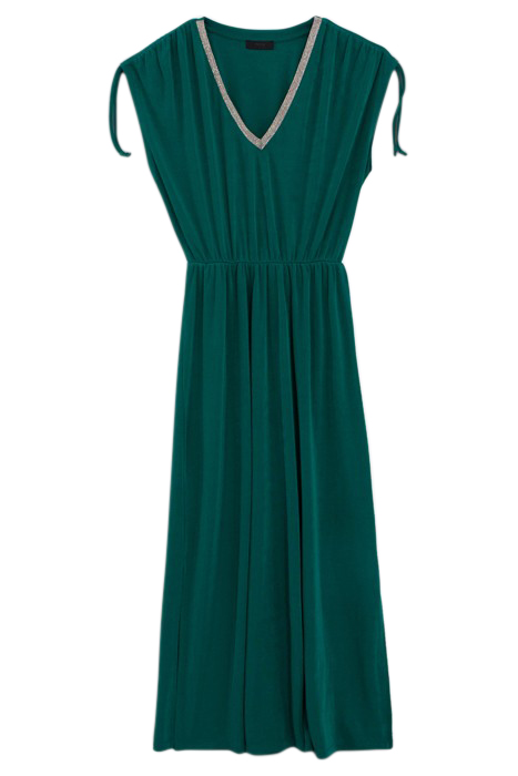 EMERALD BEADED V-NECK LONG DRESS 3