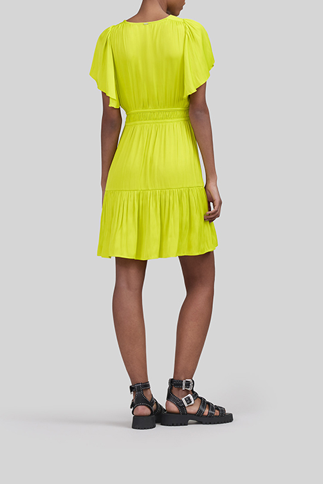 LIME GREEN CREASED DRESS WITH BUTTERFLY SLEEVES 3