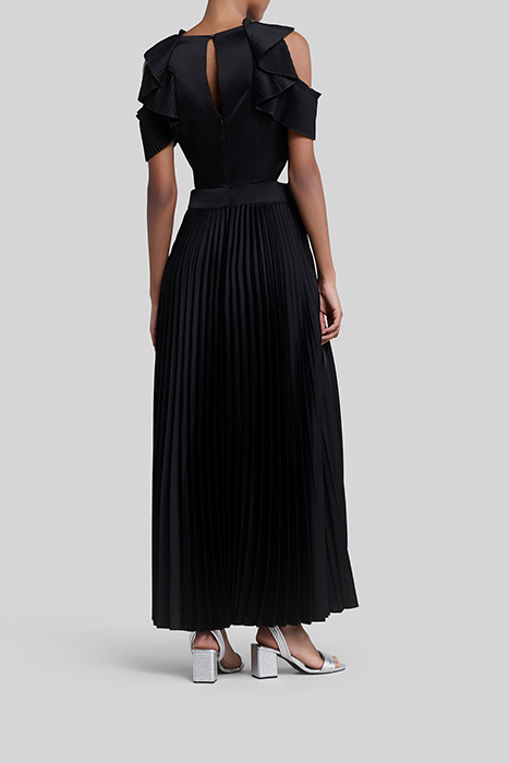 BLACK RECYCLED PLEATED LONG DRESS, SIDE CUT-OUTS 2