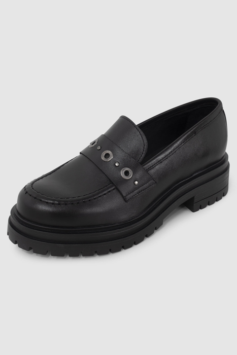 BLACK MOCCASINS WITH LUGGED SOLES 6