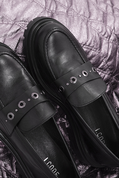 BLACK MOCCASINS WITH LUGGED SOLES 7