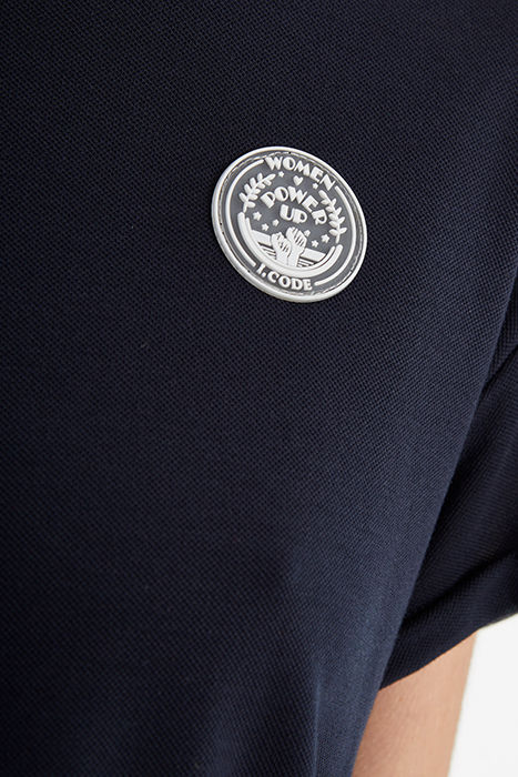 NAVY PIQUE KNIT TOP WITH PLEATED BACK 7