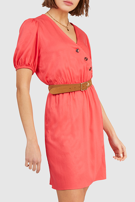 CORAL BUTTONED FLOWING WRAP DRESS 4