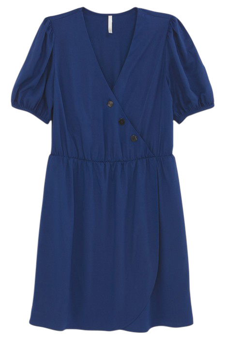 NAVY BUTTONED FLOWING WRAP DRESS 4