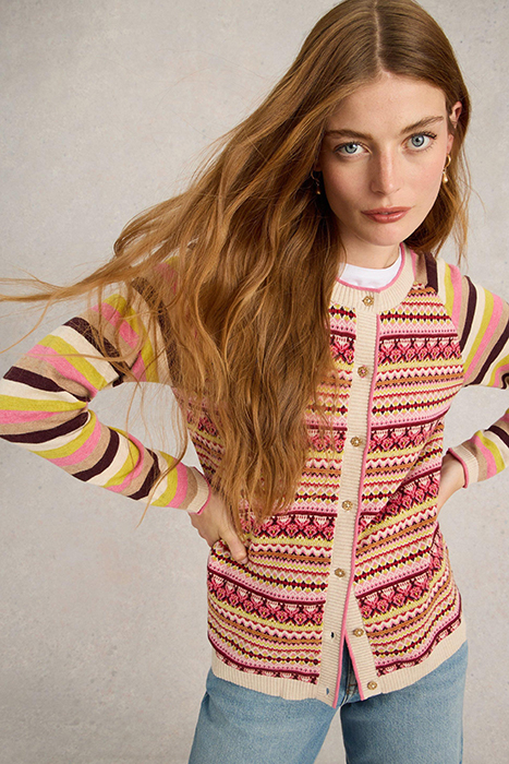 LULU FAIRISLE CARDI PINK MULTI 3