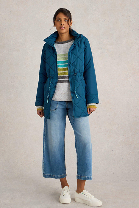 EMILIA QUILTED COAT DARK TEAL 1