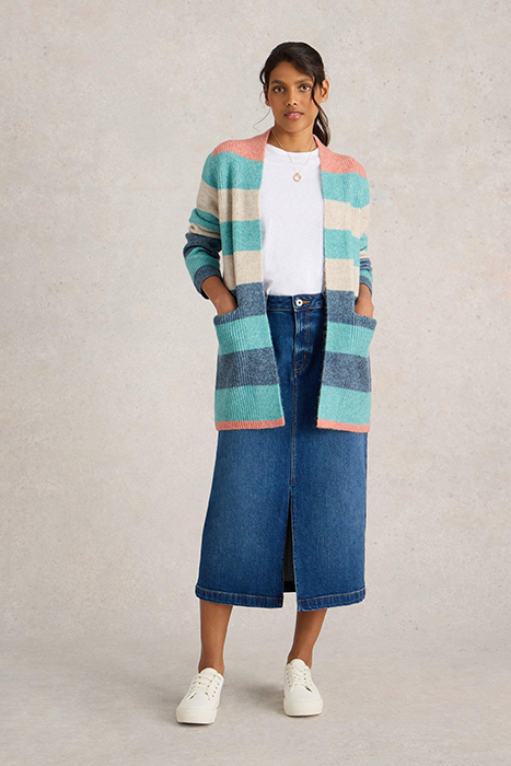 ERIN STRIPE LONGLINE CARDI BLUE MULTI 1