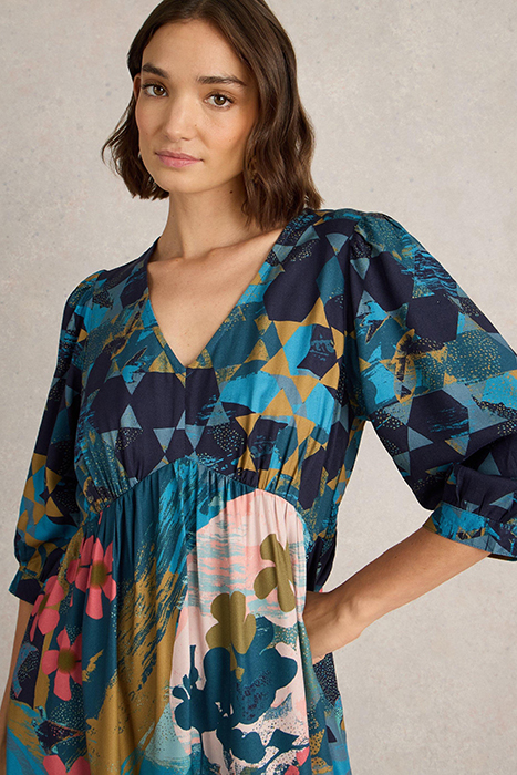 LUCY MIDI DRESS TEAL PRINT 5