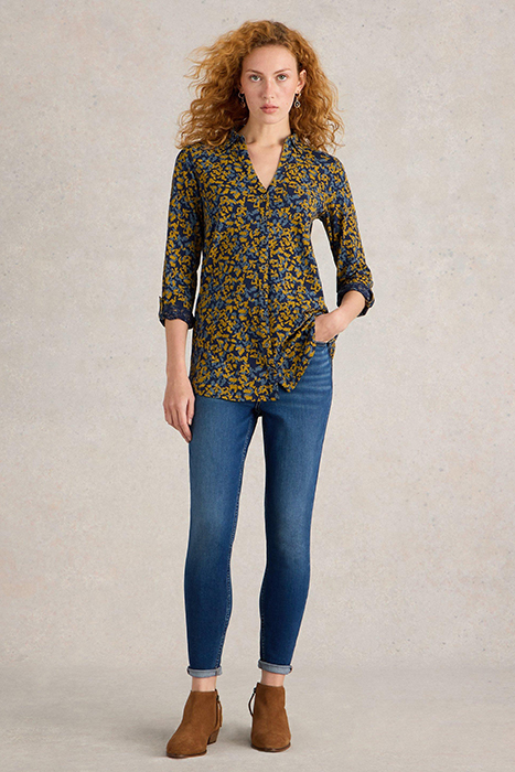 ANNIE LONGLINE SHIRT NAVY PRINT 1