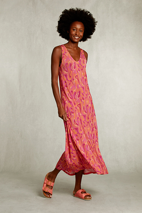 MULTI SLEEVELESS VISCOSE V-NECK DRESS PINK 3