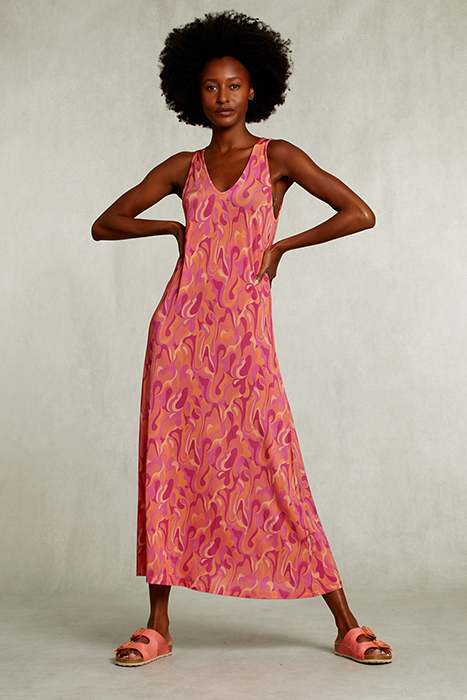 MULTI SLEEVELESS VISCOSE V-NECK DRESS PINK 1