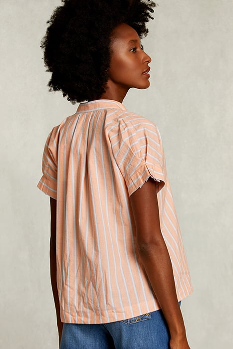 WHITE/ORANGE STRIPED V-NECK BLOUSE ORANGE 2