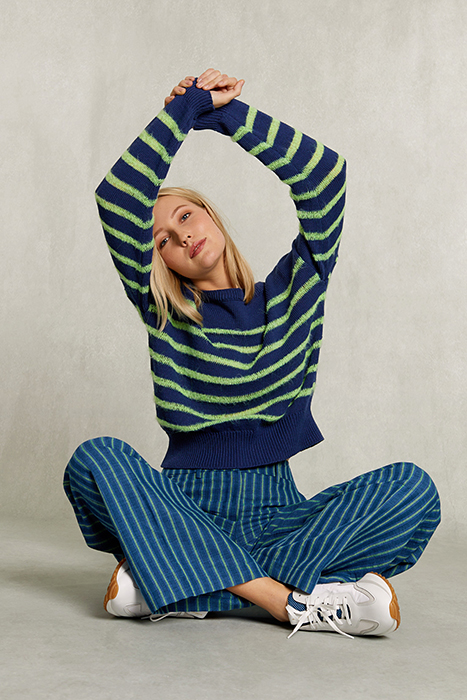 BLUE/GREEN STRIPED LINEN PANTS BLUE 4