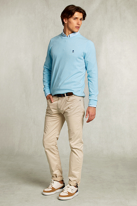 NORMAL FIT BASIC COTTON CREW NECK PULLOVER BORA BORA MIX BLU 3