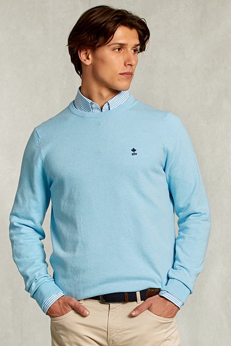 NORMAL FIT BASIC COTTON CREW NECK PULLOVER BORA BORA MIX BLU 1