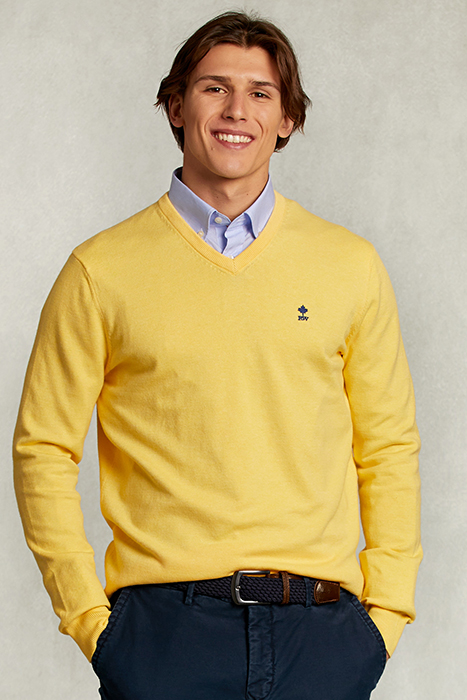 NORMAL FIT BASIC COTTON V-NECK PULLOVER BUTTERFLY MIX YELLOW 1