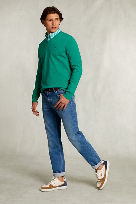 NORMAL FIT BASIC COTTON V-NECK PULLOVER GREEN TWIST MIX GREE 3