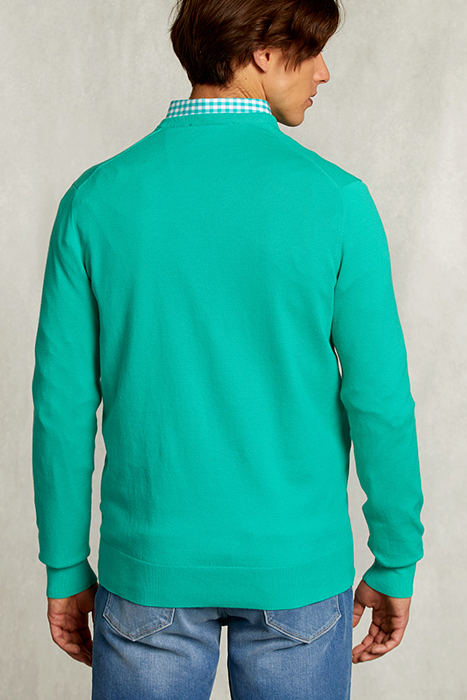 NORMAL FIT BASIC COTTON V-NECK PULLOVER MOSCOW MULE GREEN 2