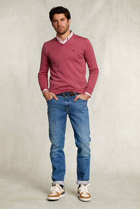 CUSTOM FIT MERINO V-NECK PULLOVER AMARANTH MIX PINK 3