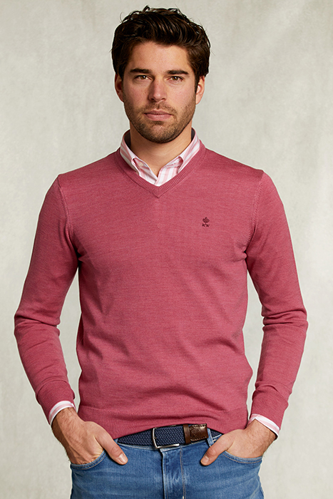 CUSTOM FIT MERINO V-NECK PULLOVER AMARANTH MIX PINK 1
