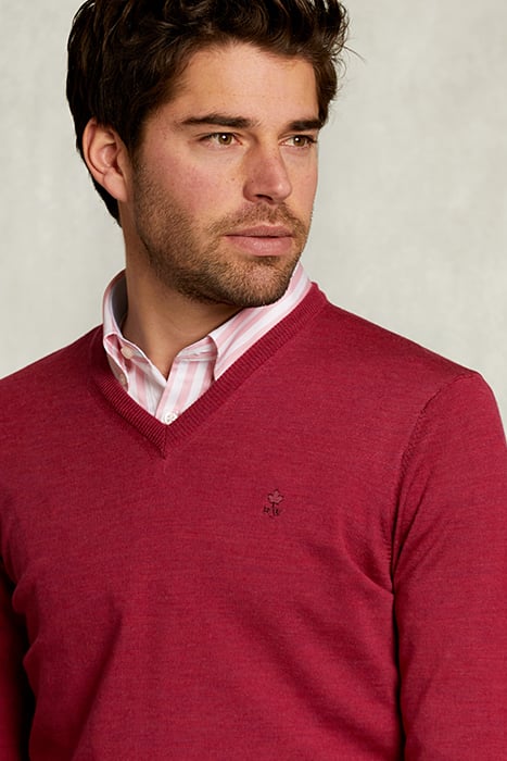 CUSTOM FIT MERINO V-NECK PULLOVER FRENCH BONBON MIX RED 4