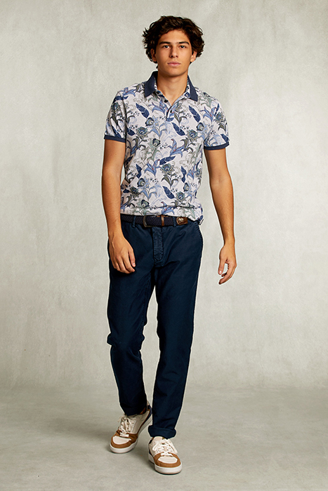 CUSTOM FIT COTTON FLORAL POLO DARK OYSTER MIX GREY 3