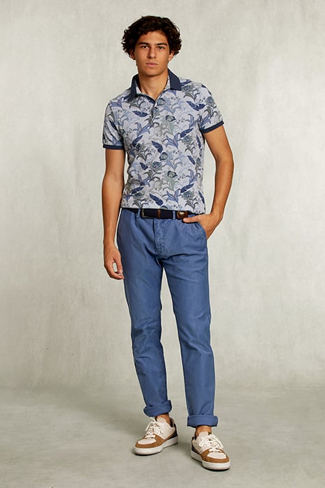 CUSTOM FIT COTTON FLORAL POLO LT MOMBASA MIX BLUE 3