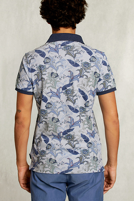 CUSTOM FIT COTTON FLORAL POLO LT MOMBASA MIX BLUE 2