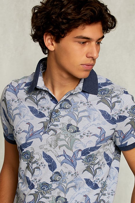 CUSTOM FIT COTTON FLORAL POLO LT MOMBASA MIX BLUE 4